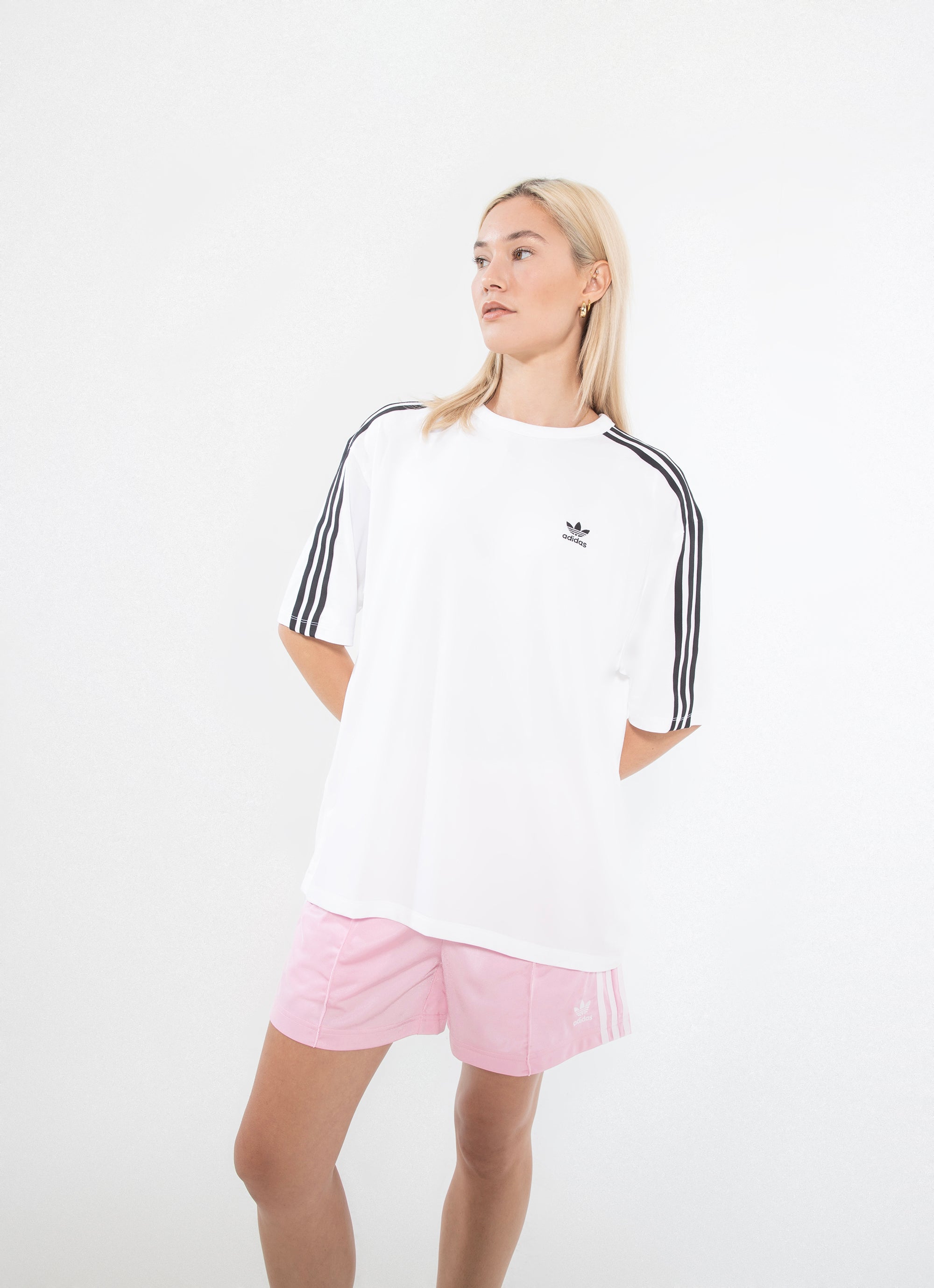 Adidas Originals 3 Stripes Oversize Tee Womens in White Red Rat