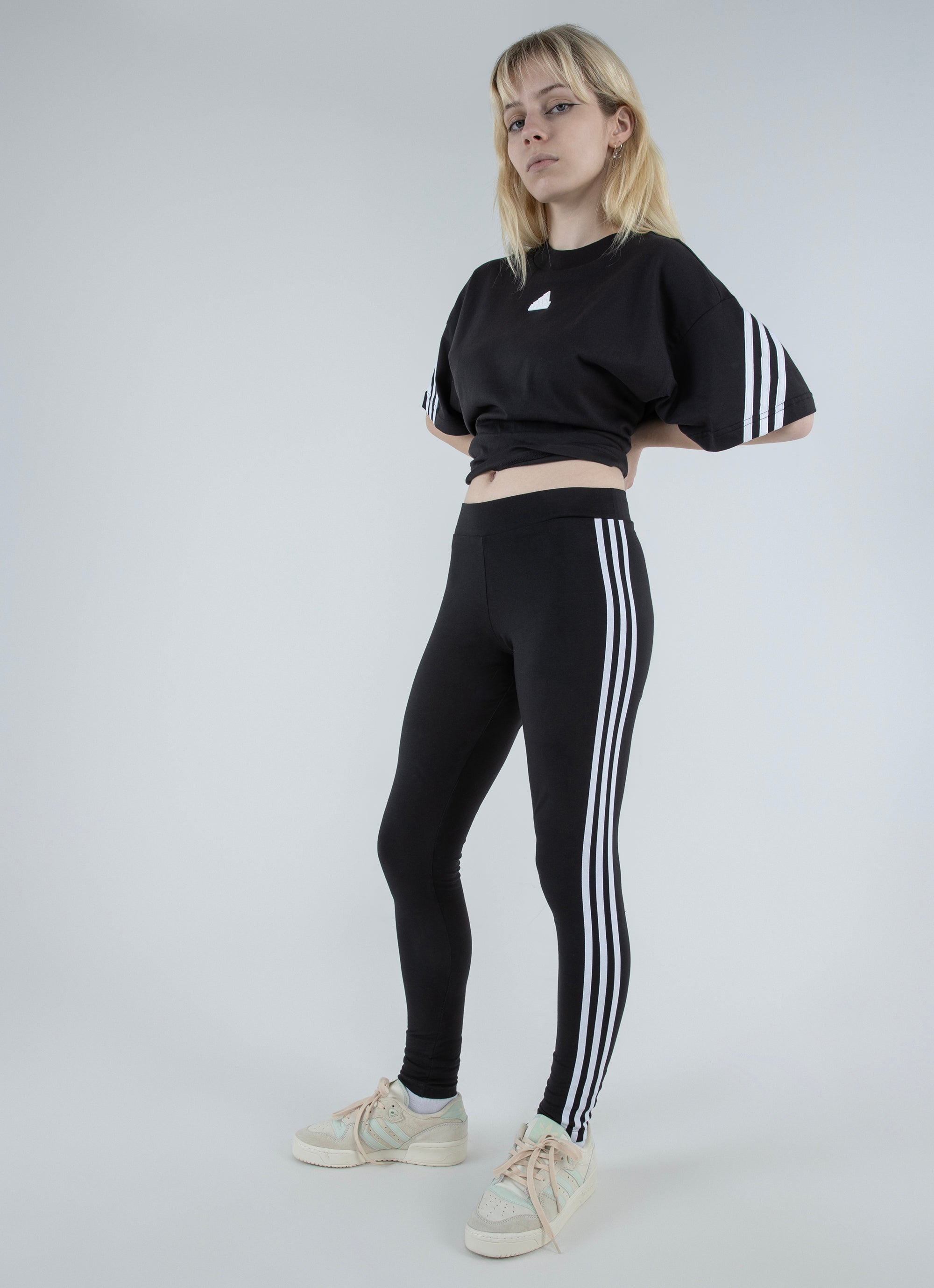 adidas Originals Mesh Three Stripe Leggings in Black | Lyst