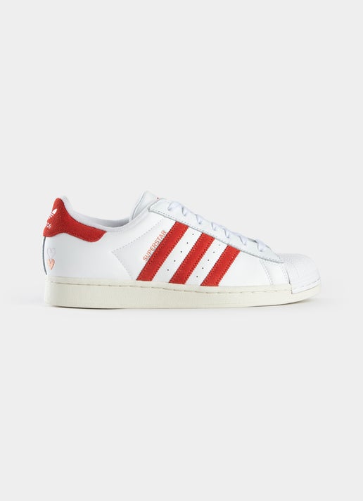 womens adidas white & red superstar foundation trainers
