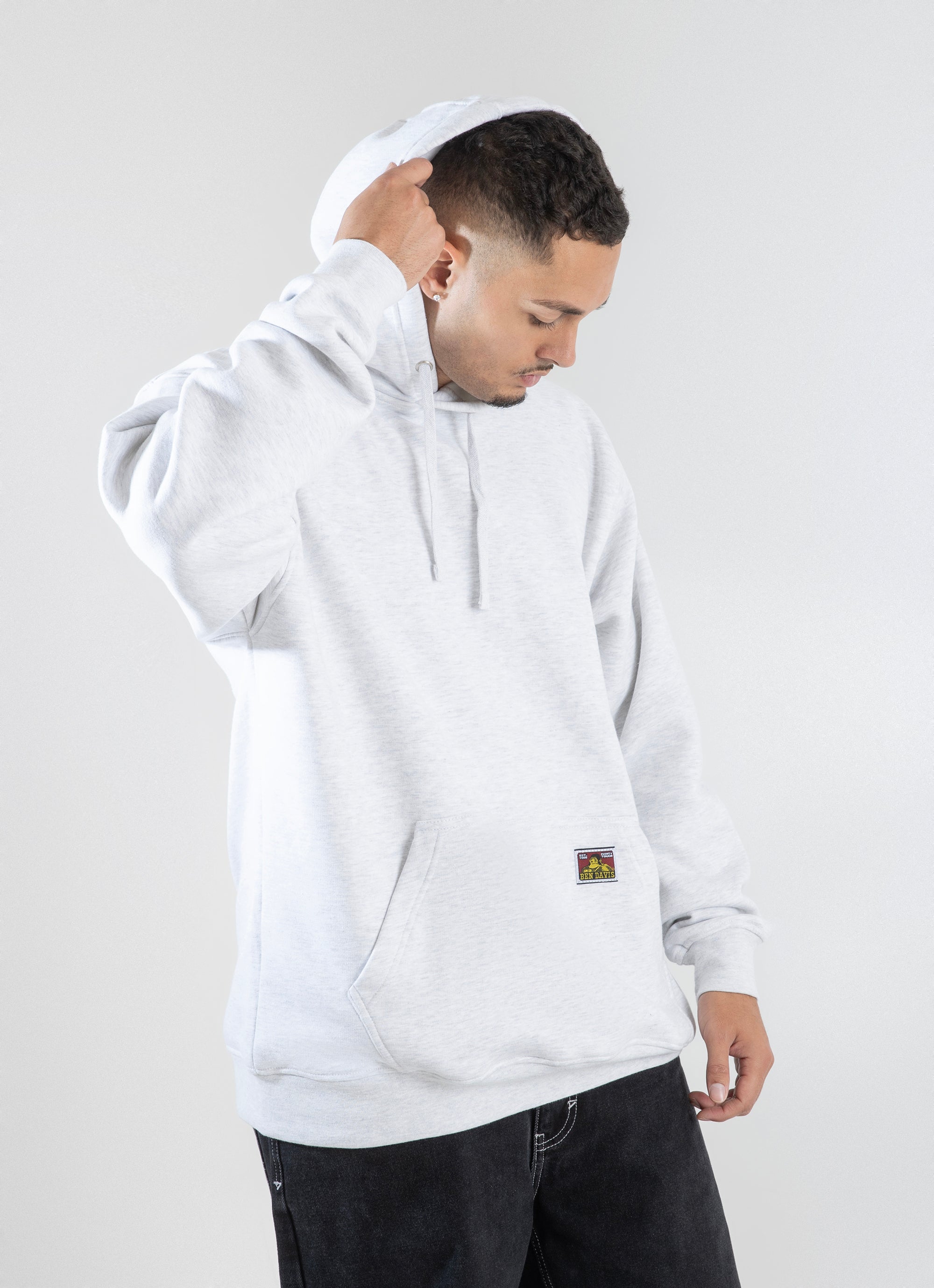 Ben Davis Heavyweight Hooded Sweatshirt in Grey Red Rat