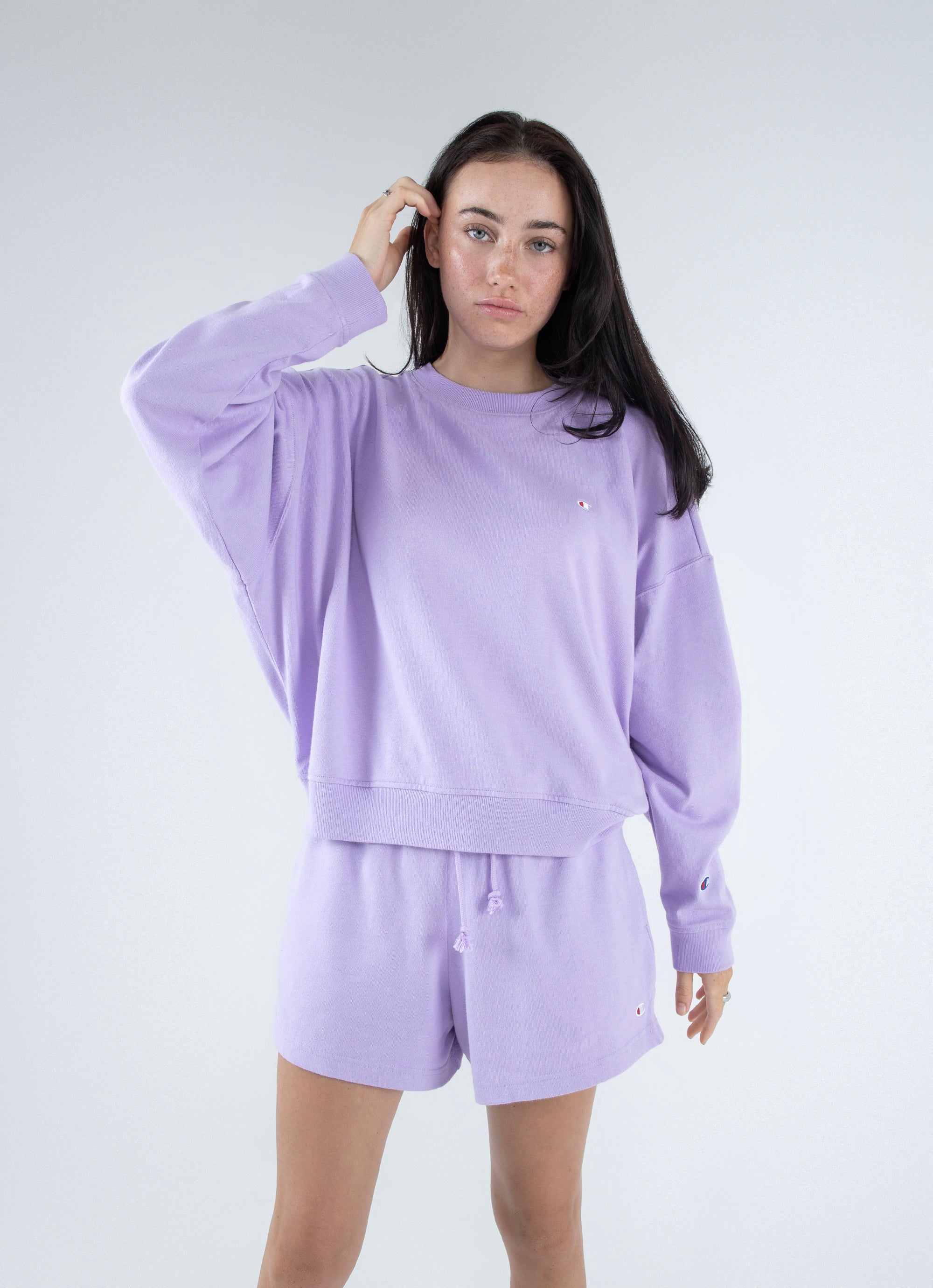 Champion Jersey Hw Long Sleeve Tee Womens in Purple Red Rat