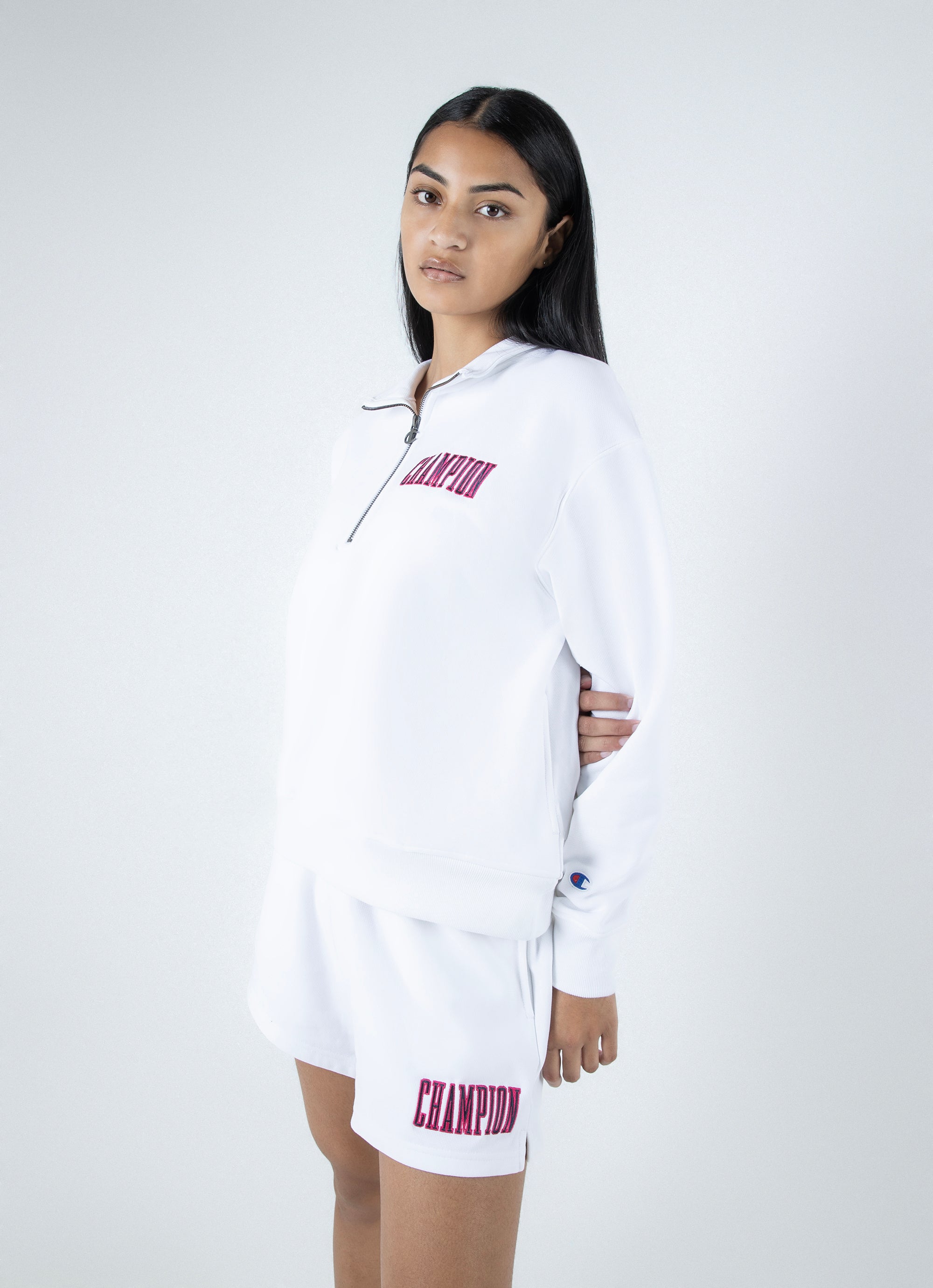 Champion Reverse Weave 90s Half Zip Crew - Womens in White | Red Rat