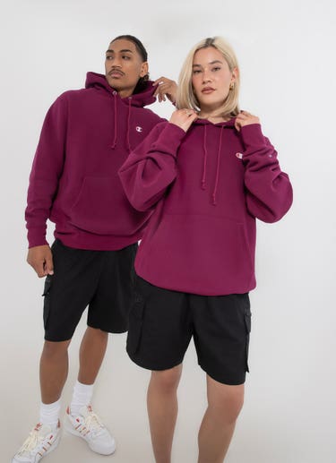 Champion Reverse Weave C Logo Hoodie in Purple