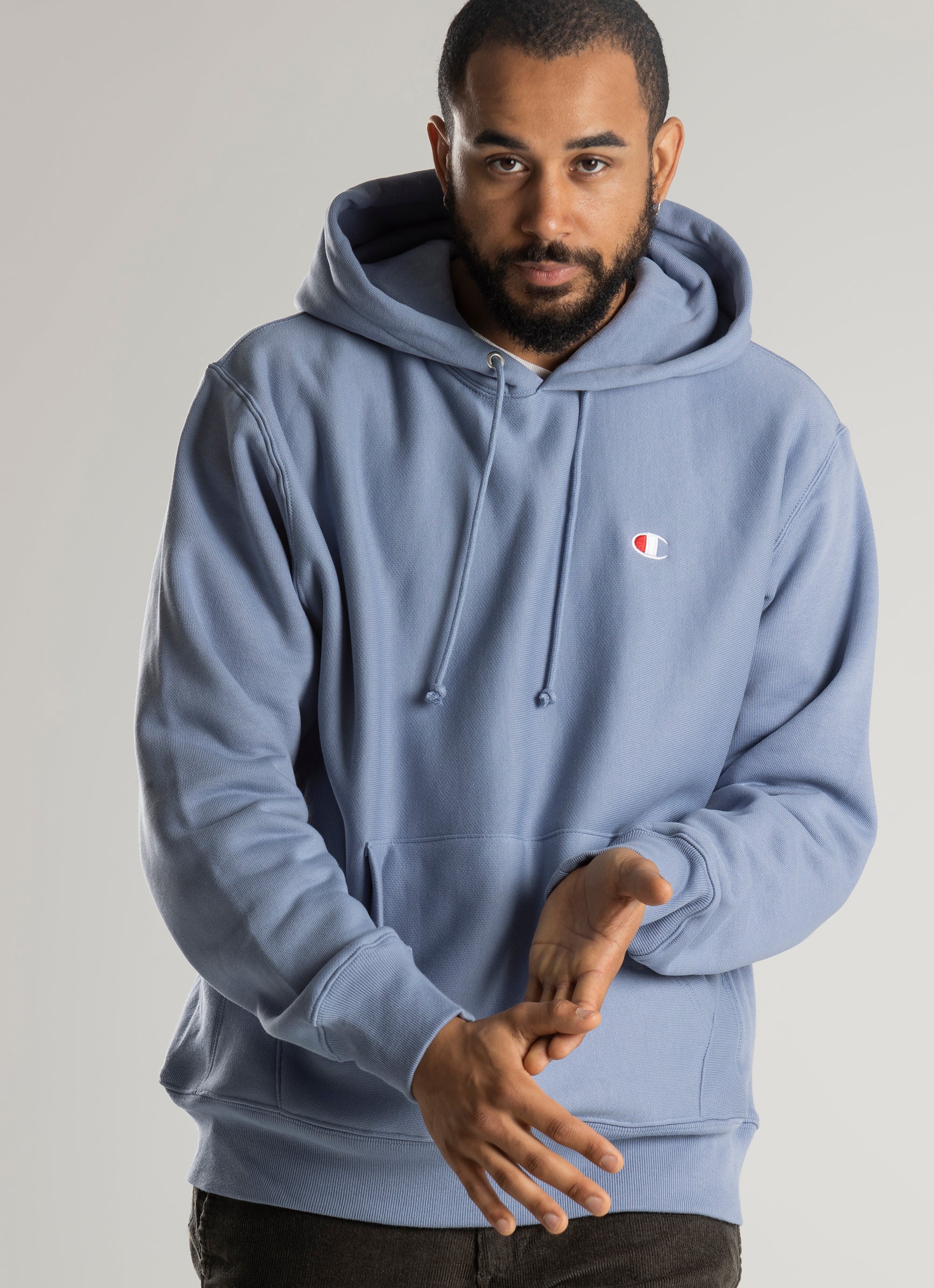 champion reverse weave hoodie blue
