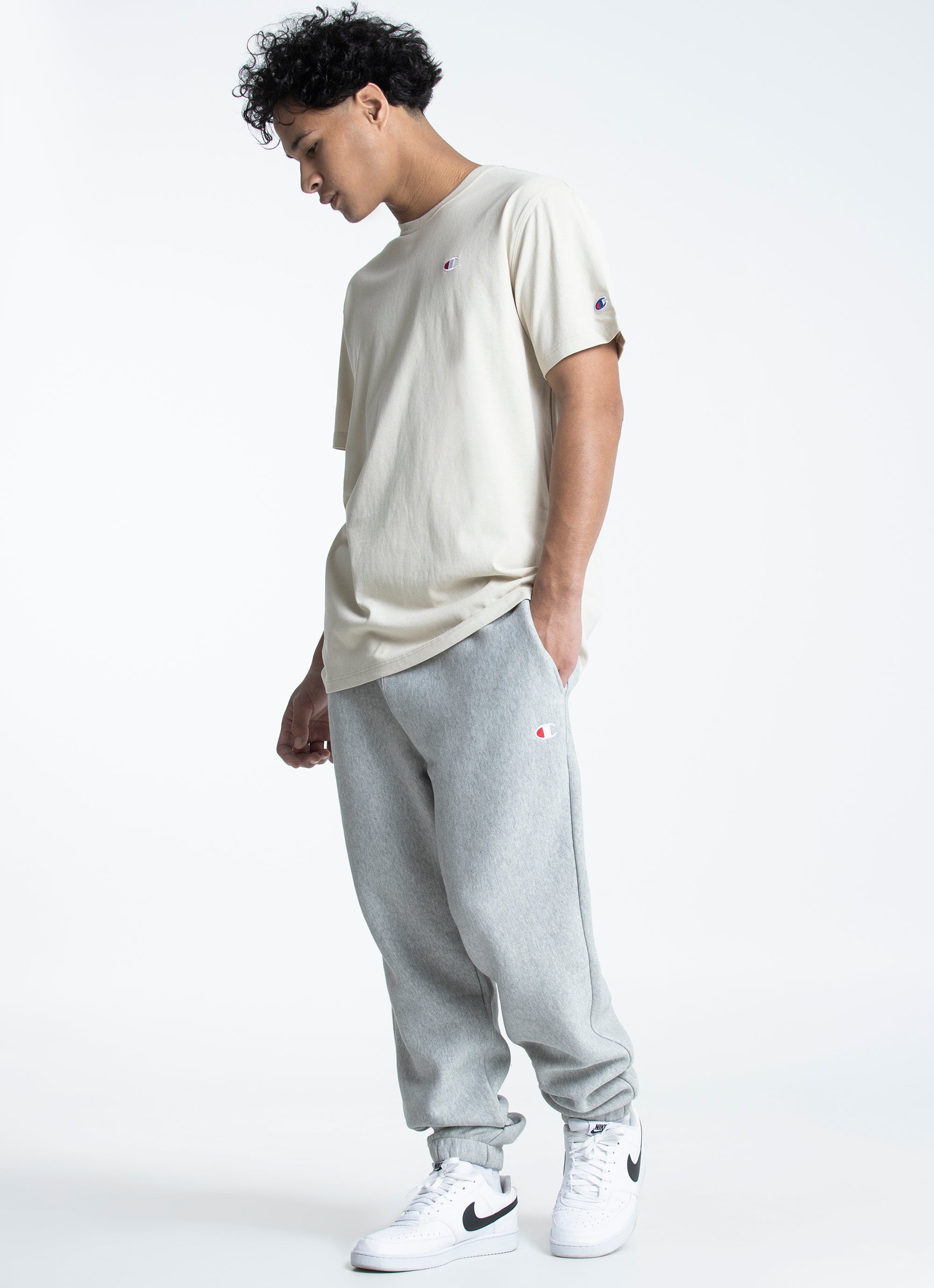 Champion Reverse Weave Relaxed Joggers in Beige