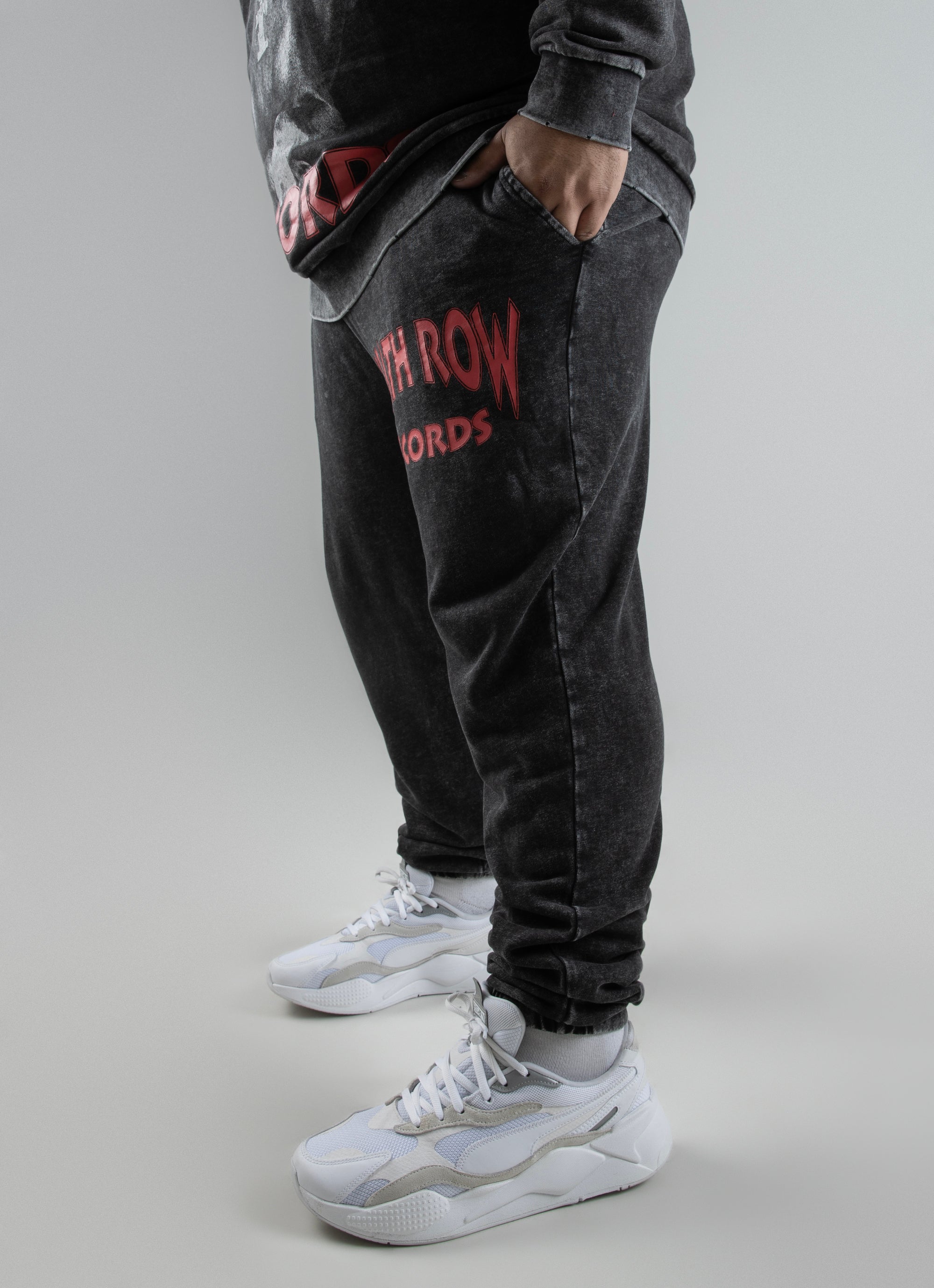 Death Row Records Acid Wash Joggers Big Tall in Black Red Rat