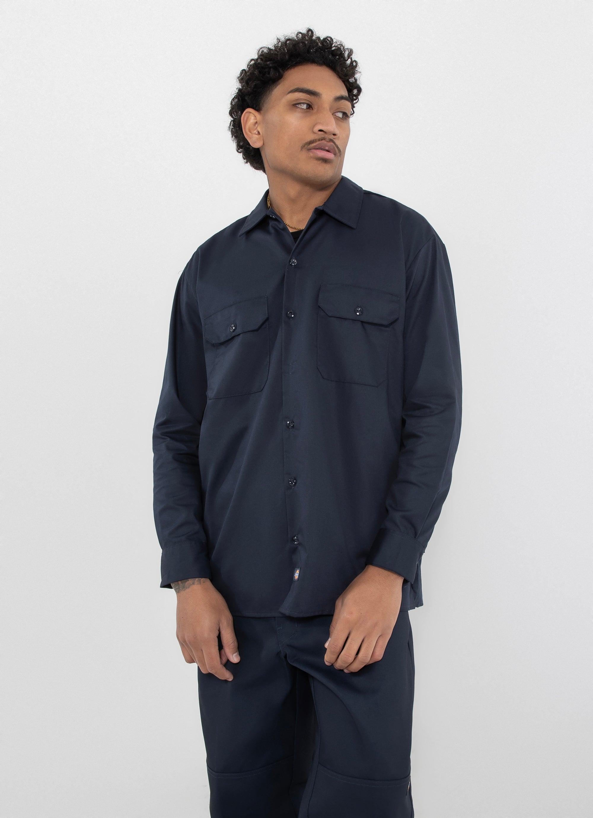 Dickies 574 Long Sleeve Work Shirt in Blue Red Rat