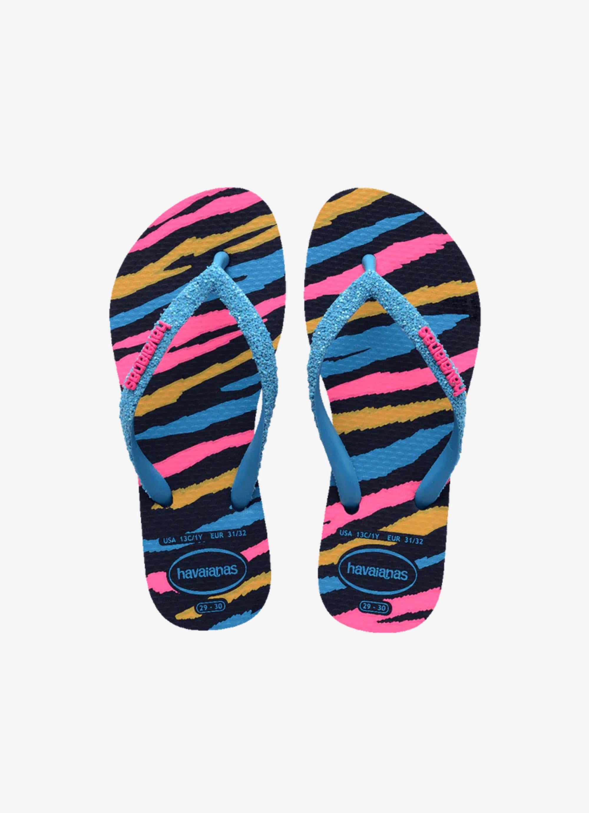 Havaianas Slim Glitter Flip Flops - Kids in Blue