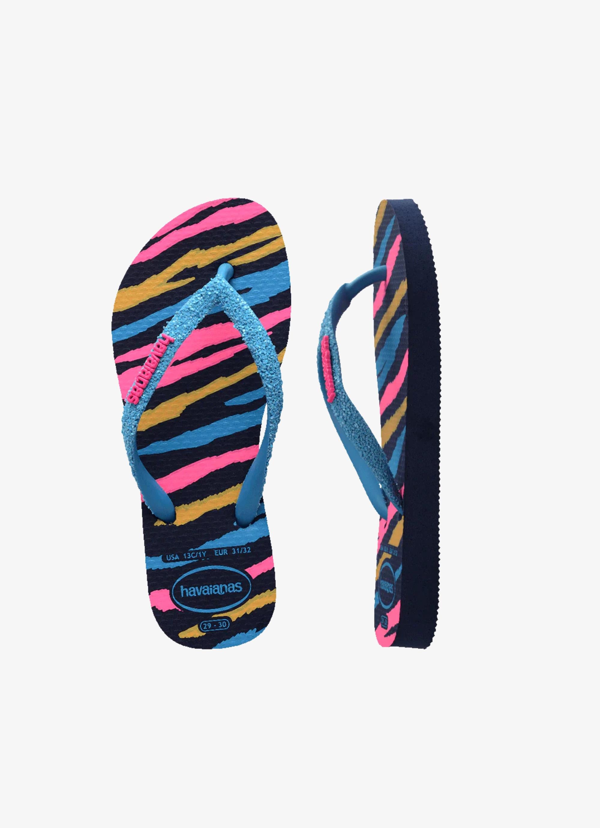 Havaianas Slim Glitter Flip Flops - Kids in Blue