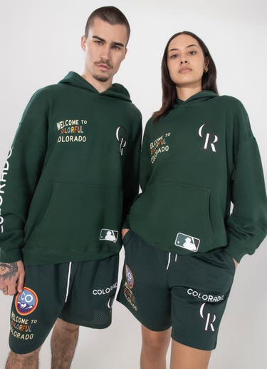 Majestic Mlb Colorado Rockies City Connect Crest Patch Hoodie in Green