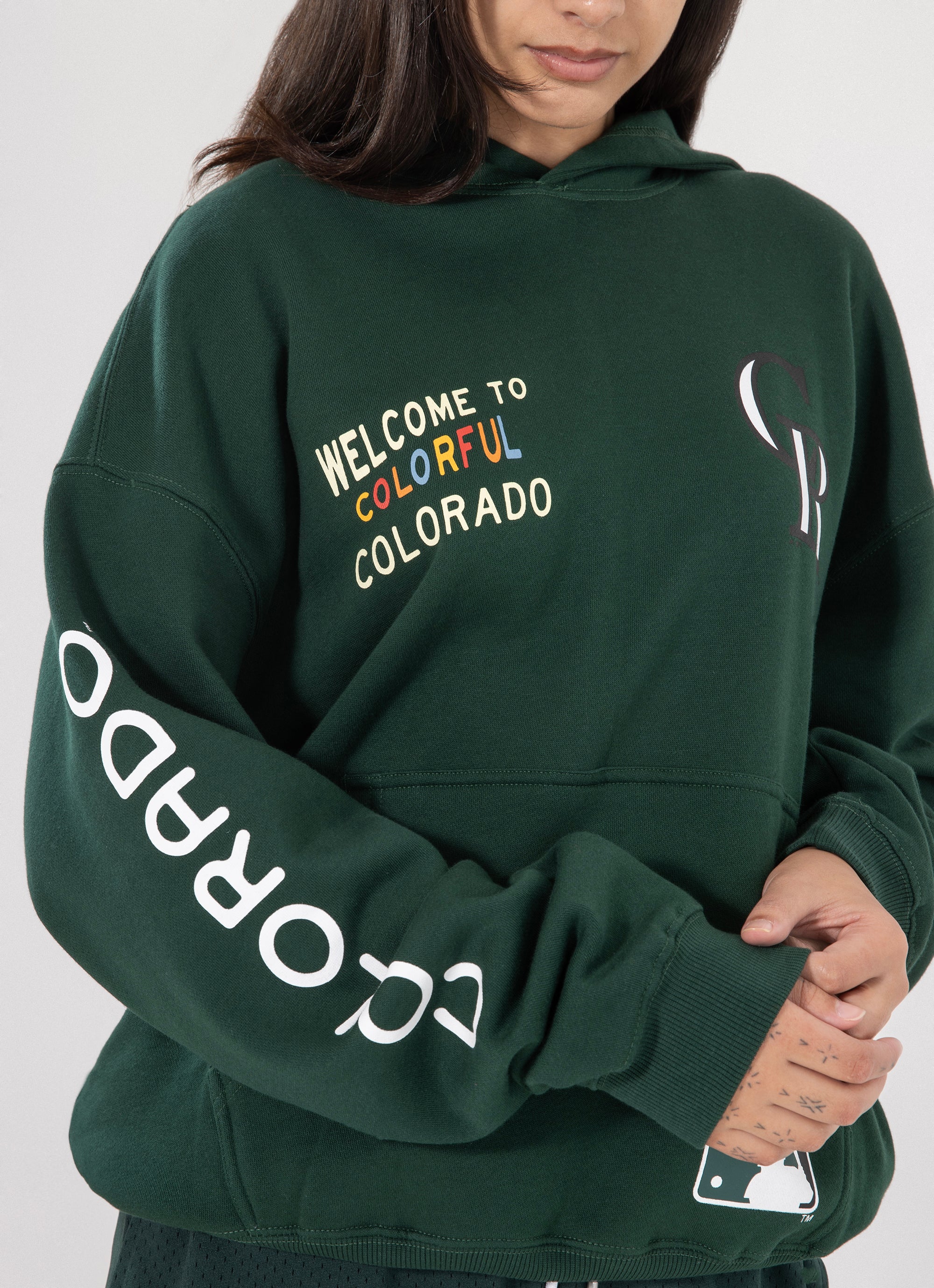 Majestic Mlb Colorado Rockies City Connect Crest Patch Hoodie in