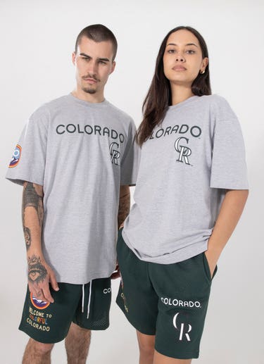 Majestic Mlb Colorado Rockies City Connect Wordmark Tee in Grey