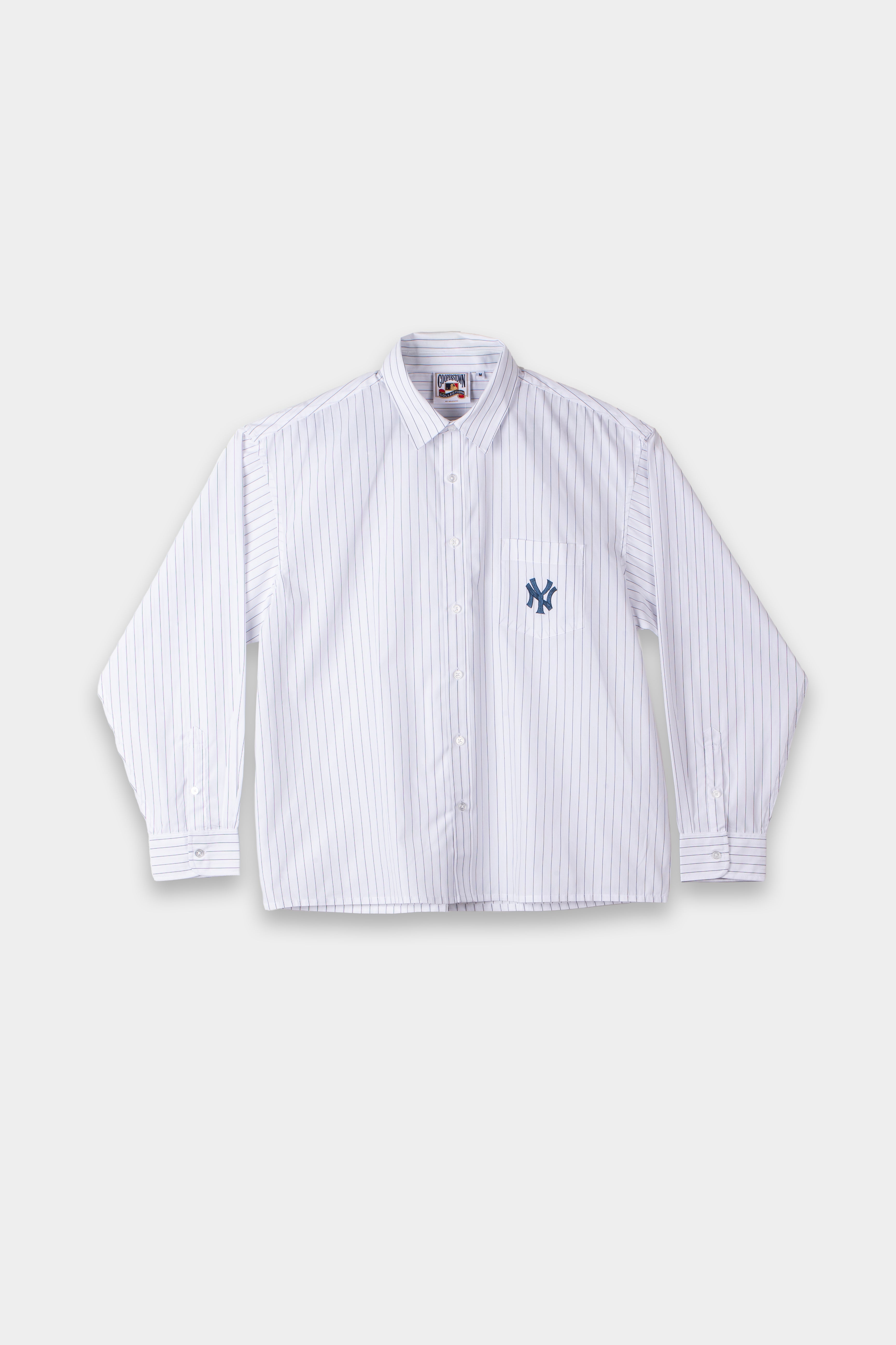 Majestic Mlb New York Yankees Pinstripe Long Sleeve Shirt in White