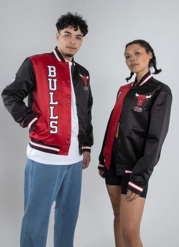 Mitchell & Ness Chicago Bulls Split Black & Red Satin Jacket