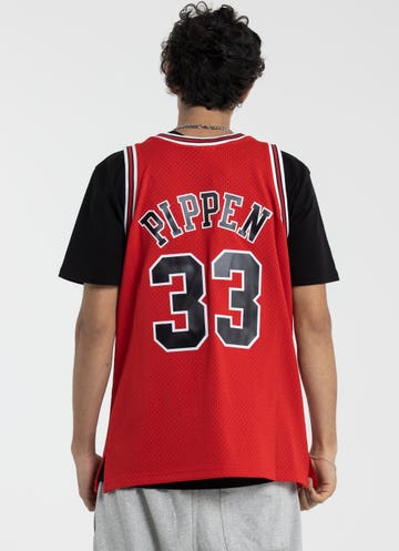 Chicago Bulls Scottie Pippen Black Red Swingman Jersey Mitchell