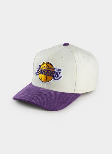 Mitchell & Ness Nba Los Angeles Lakers Cord Visor Pro Crown Snapback Cap in White