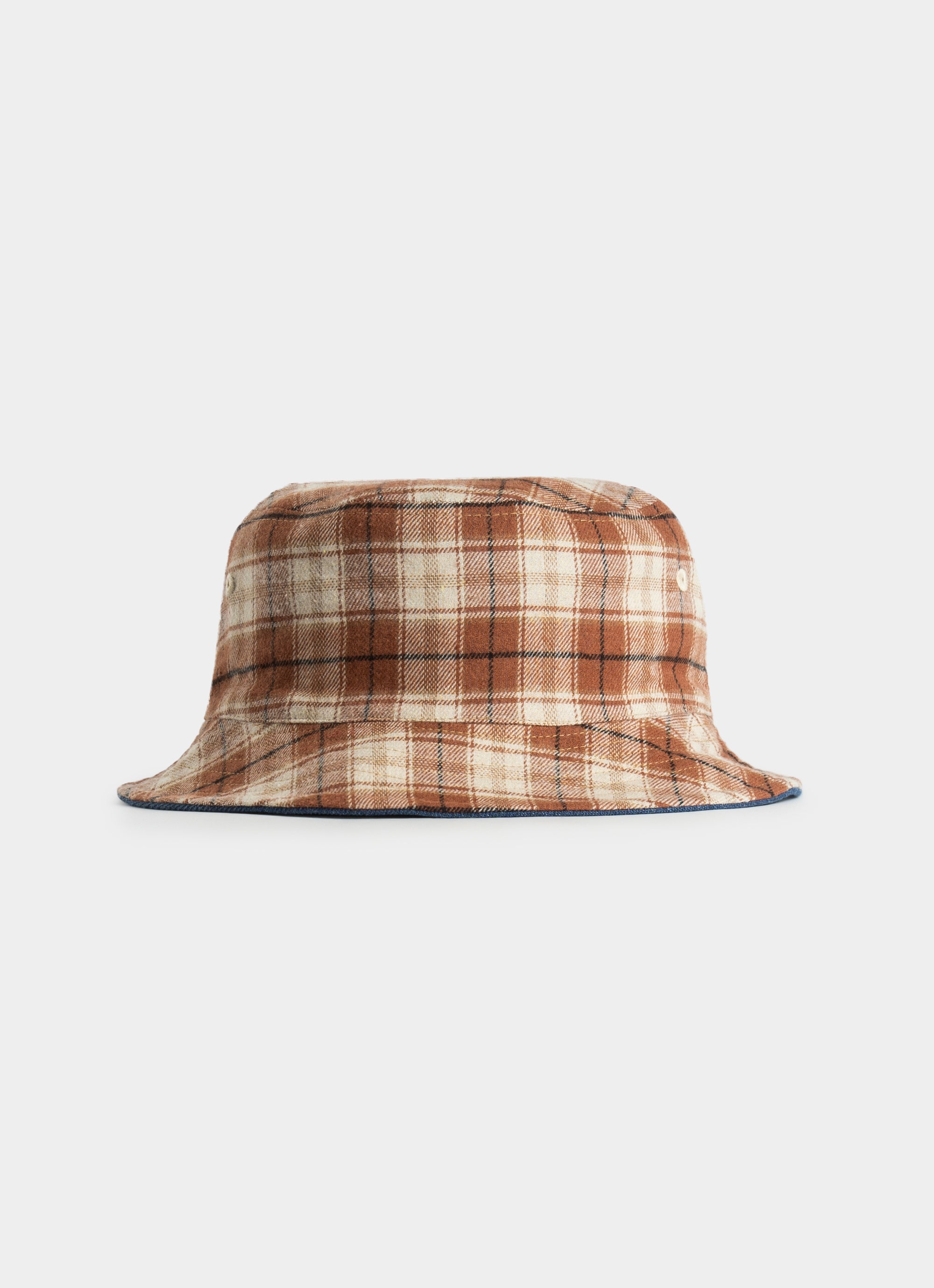 New Era Branded Denim Plaid Reversible Bucket Hat in Multi