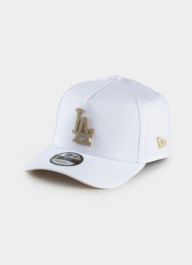 New Era Mlb 9forty A-frame La Dodgers Gold Metal Badge Diamante Snapback in White