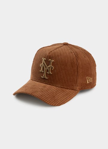 New Era Mlb 9forty A-frame New York Mets Enhanced Corduroy Snapback Cap in Brown