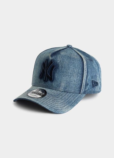 New Era Mlb 9forty A-frame New York Yankees Snow Wash Denim Cloth Strap Cap in Blue