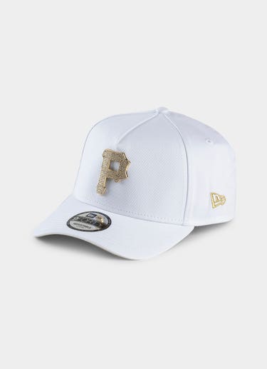 New Era Mlb 9forty A-frame Pittsburgh Pirates Gold Metal Badge Diamante Cap in White