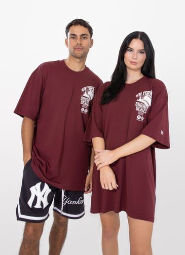 New Era Mlb New Yankees X New York Mets Subway Series Oversize Tee in Maroon