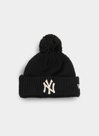 New Era Mlb New York Yankees Waffle Chainstitch Knit Medium Beanie in Black