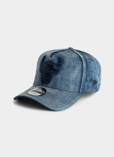 New Era Nba 9forty A-frame Chicago Bulls Snow Wash Denim Cloth Strap Cap in Blue