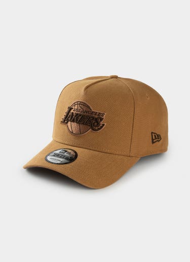 New Era Nba 9forty A-frame Los Angeles Lakers Washed Canvas Bronze Snapback in Brown