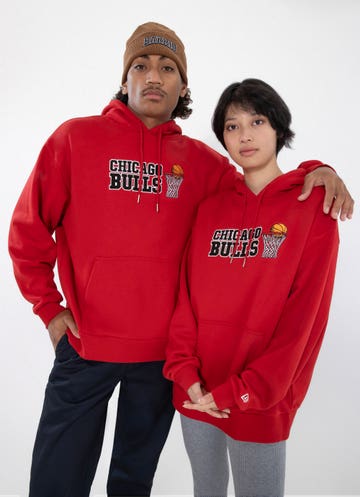 New Era Nba Chicago Bulls Net Oversize Fit Hoodie in Red
