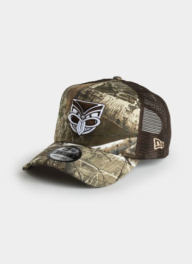 New Era Nrl 9forty A-frame New Zealand Warriors Realtree Trucker Snapback in Brown