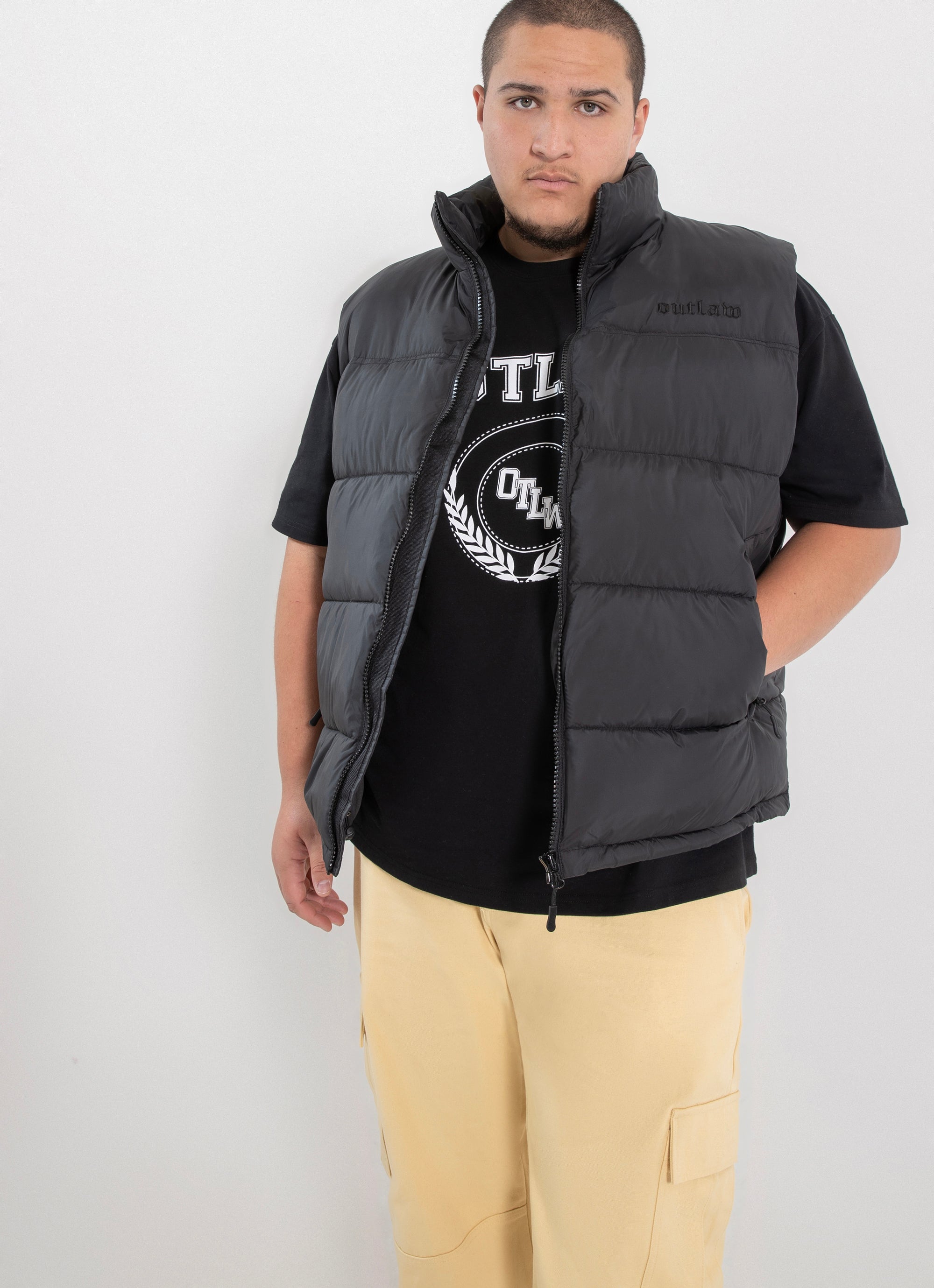 Outlaw Game Puffer Vest Big Tall in Black Red Rat
