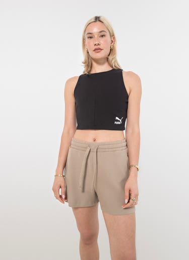 Puma Classics Ribbed Crop Top - Womens in Black