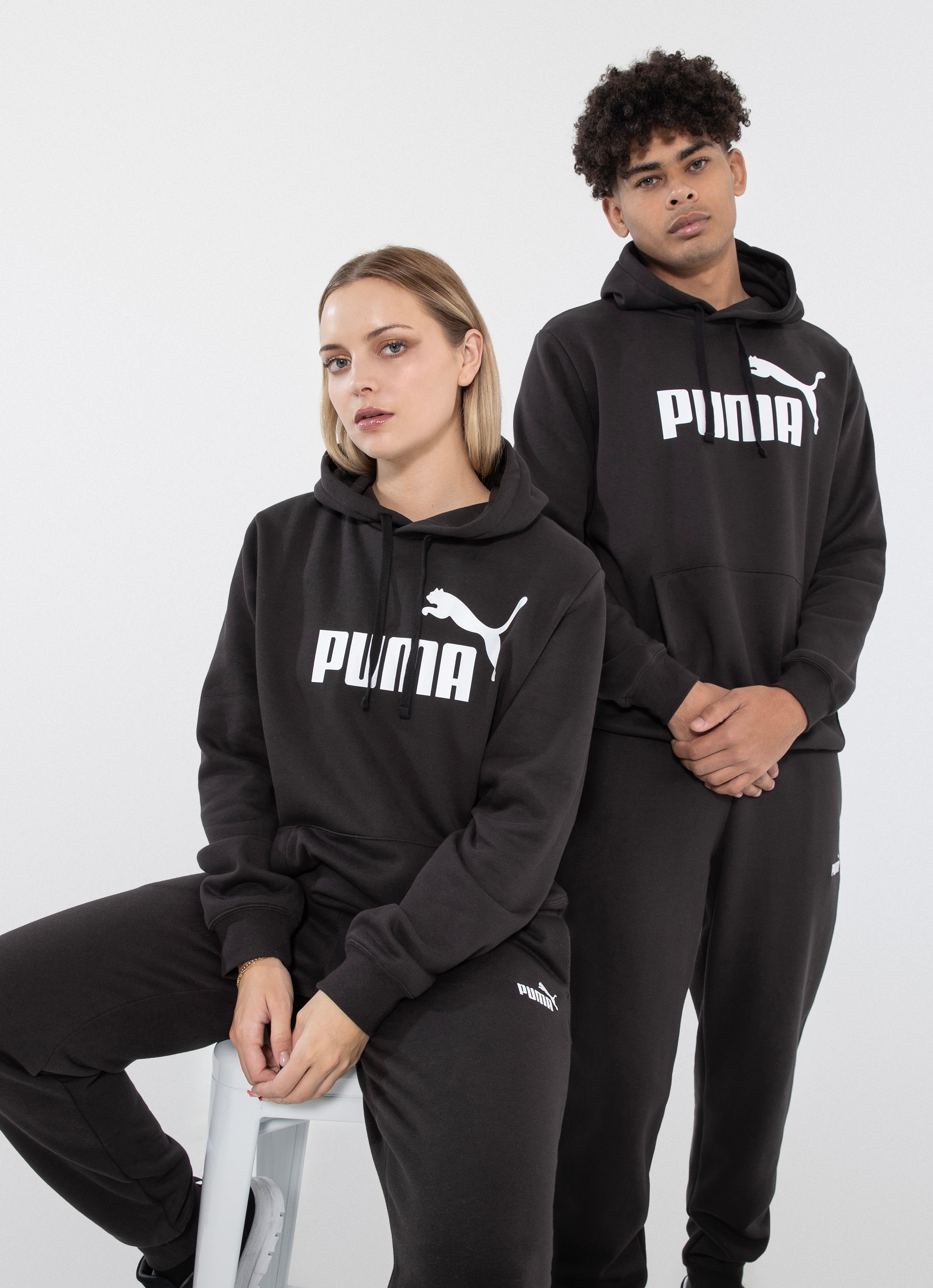 Puma Essential Logo Fleece Hoodie in Black Red Rat