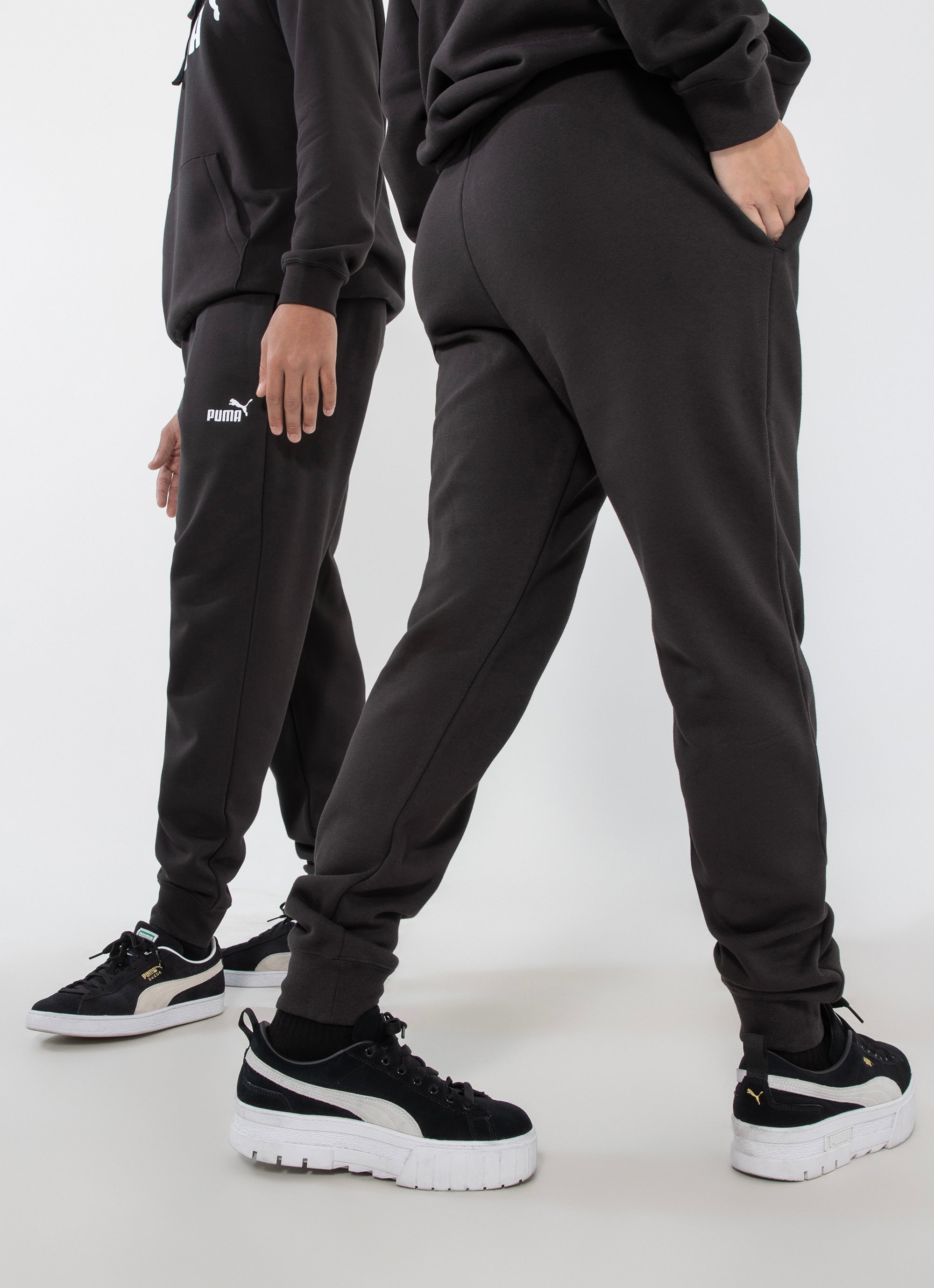 Puma Essential Logo Fleece Sweatpants in Black Red Rat