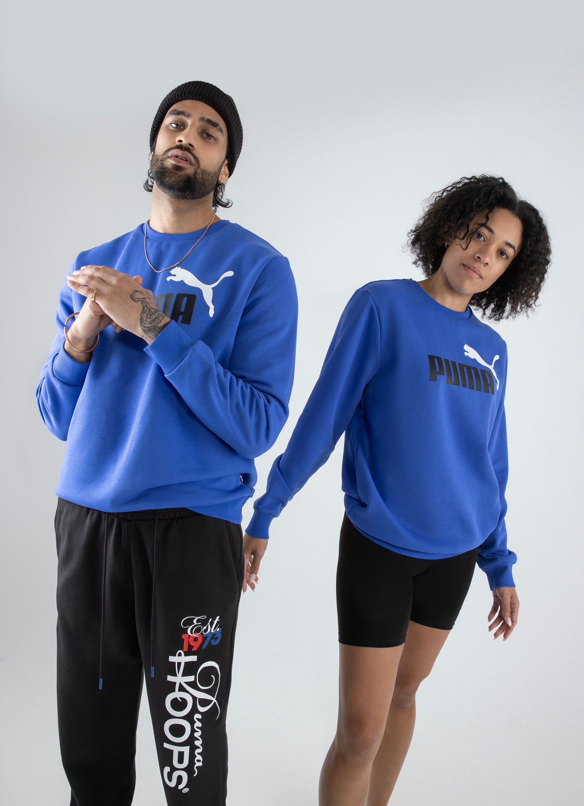 Puma Essentials+ Two-tone Big Logo Crew Neck Sweater in Blue | Red Rat