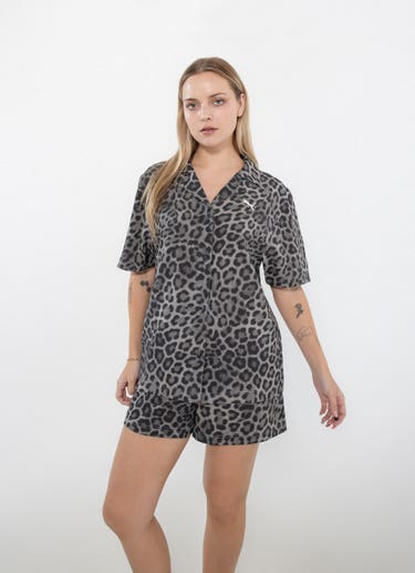 Puma Leo Luxe Relaxed Aop Woven Shirt - Womens in Black