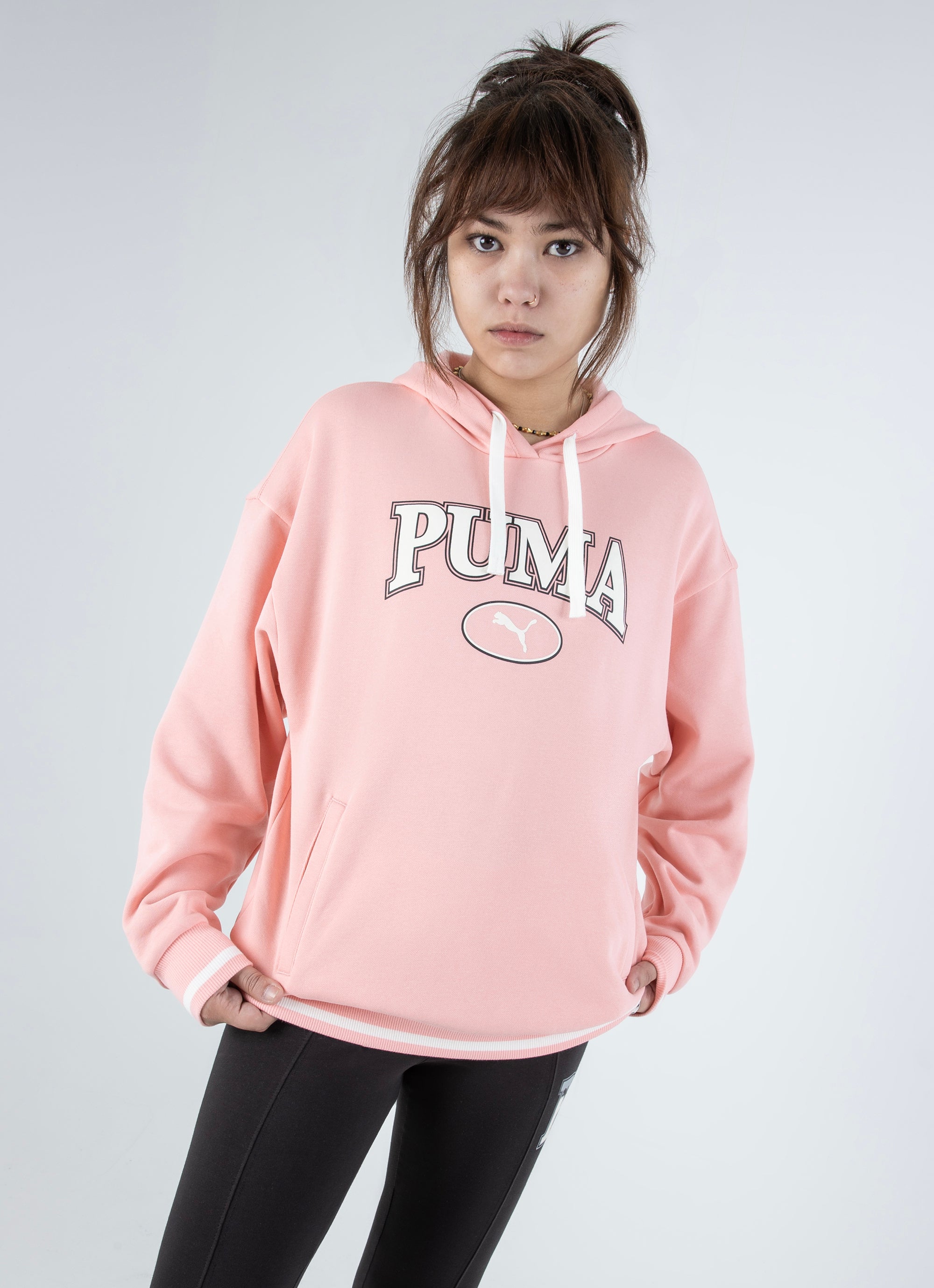 Puma Squad Hoodie Womens in Pink Red Rat
