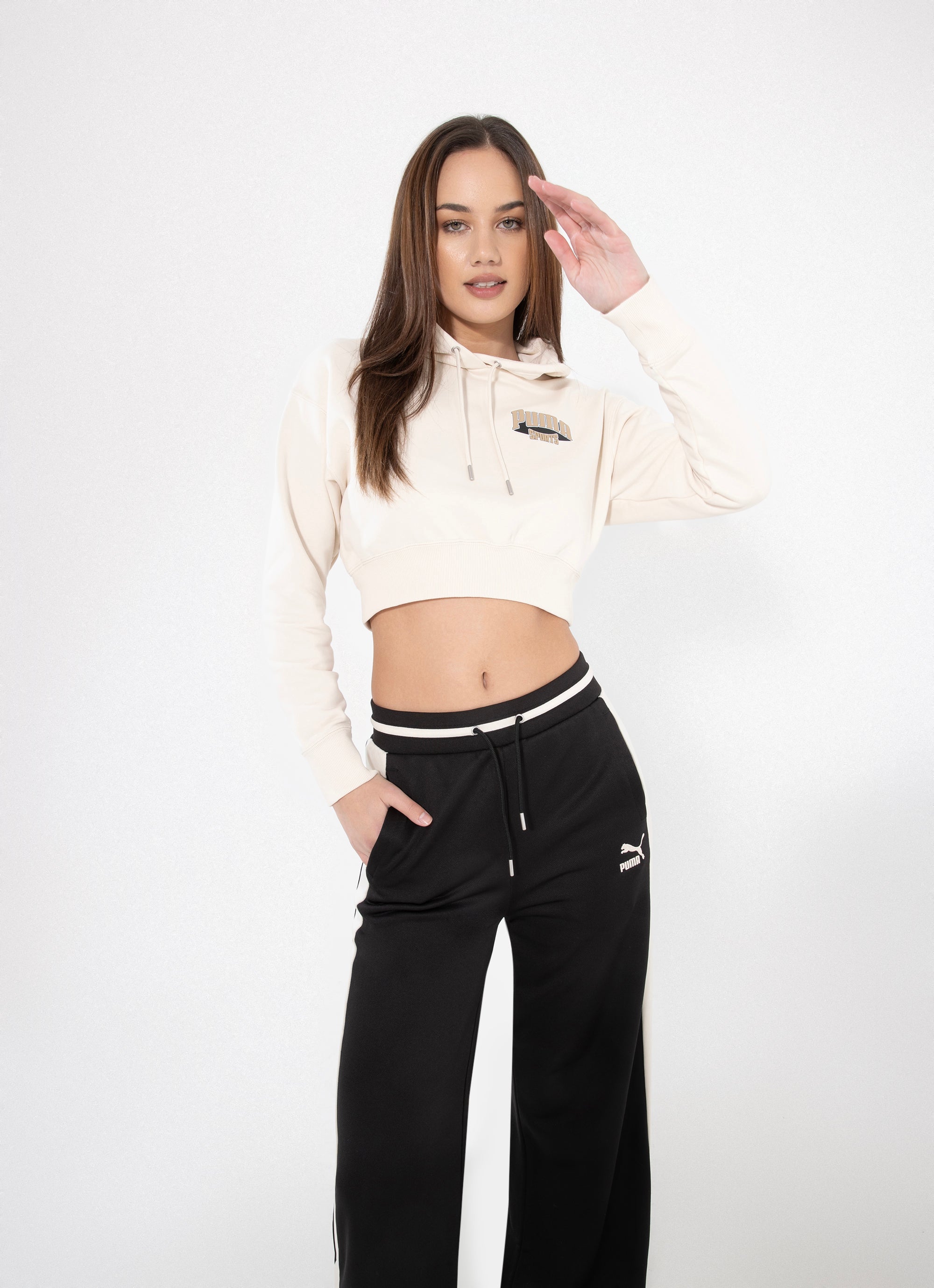 Puma Team Cropped Hoodie - Womens in Beige | Red Rat