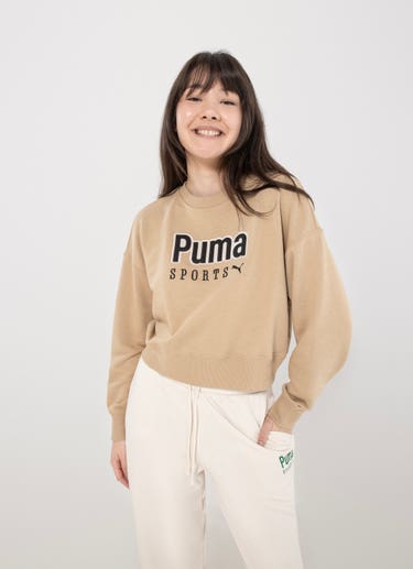 Puma Team Oversized Crewneck Sweatshirt - Womens in Beige