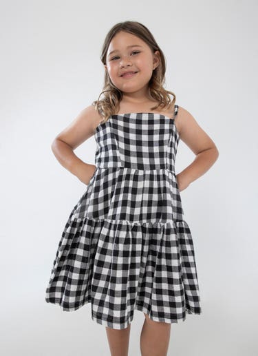 Royàl Kids Sleeveless Checkered Dress in Black