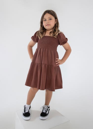 Royàl Kids Smocking Dress in Brown