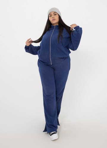 Royàl Zipped Up Jacket - Curve in Blue