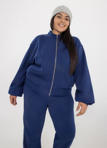 Royàl Zipped Up Jacket - Curve in Blue