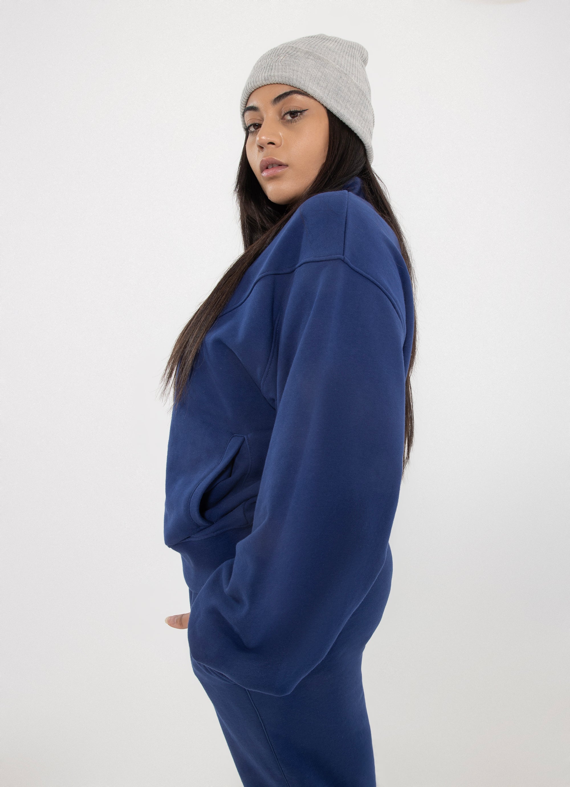 Royàl Zipped Up Jacket - Curve in Blue