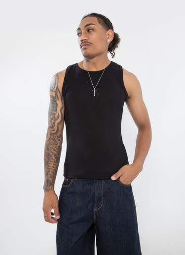 Stmnt Base Rib Singlet Black in Black