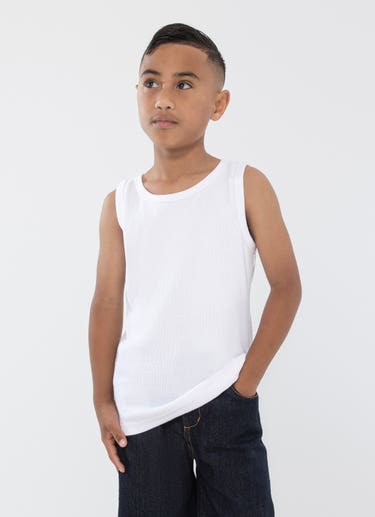 Stmnt Kids Base Rib Singlet White in White