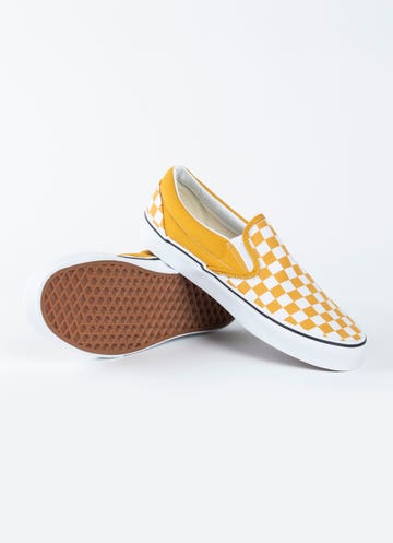 checkered slip on vans yellow