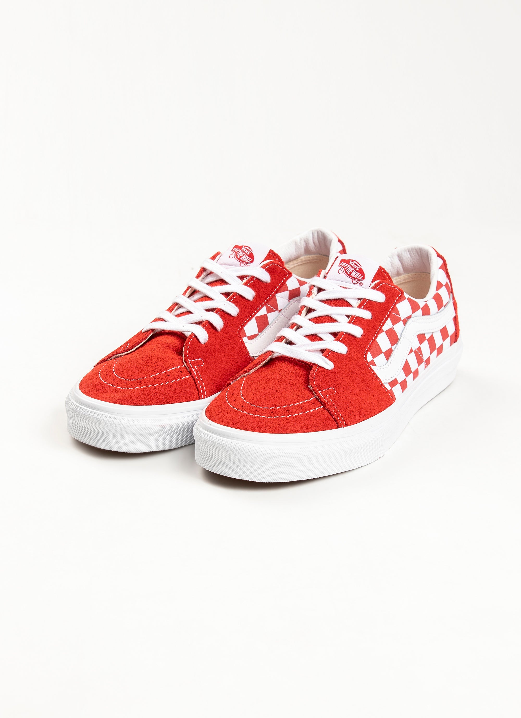 low red checkerboard vans