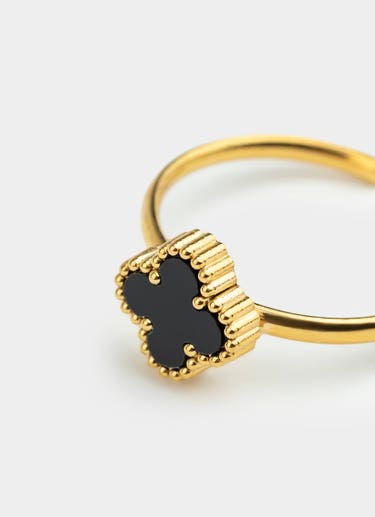 Vendetta Black 4 Leaf Clover Adjustable Ring -  18k Gold Plated in Multi